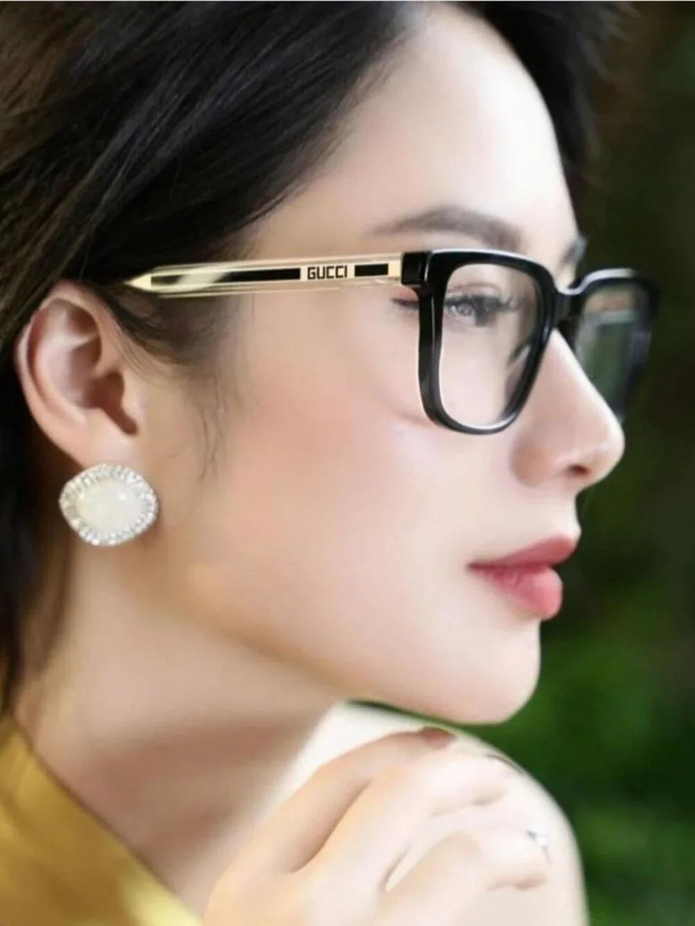 GUCCI GG0560O 005 BLACK GOLD CRYSTAL SQUARE EYEGLASSES